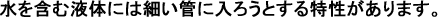 水を含む液体には細い管に入ろうとする特性があります