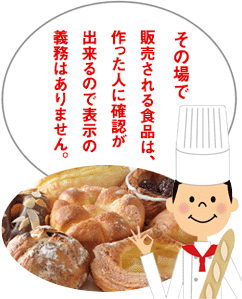 その場で販売される食品は、作った人に確認が出来るので表示の義務はありません。